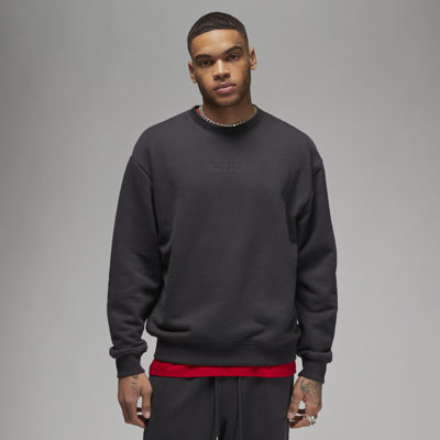 Shop Jordan Men's Air  Wordmark Fleece Crewneck Sweatshirt In Black