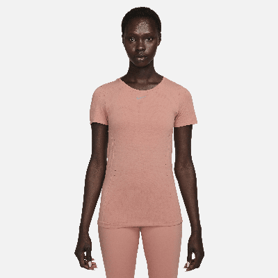 Shop Nike Women's Dri-fit Adv Aura Slim-fit Short-sleeve Top In Pink