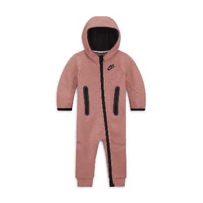 Shop Nike Sportswear Tech Fleece Hooded Coverall Baby Coverall In Pink