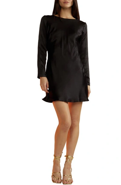 Shop Cynthia Rowley Long Sleeve Silk Minidress In Black