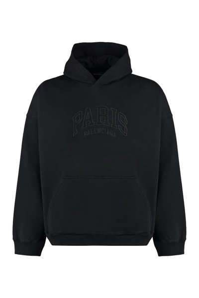 Shop Balenciaga Logo Embroidered Oversized Hoodie In Black