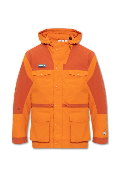 Shop Adidas Originals Logo Patch Hooded Jacket In Orange