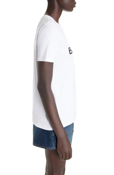Balmain White Crewneck T-shirt With Logo Print And Golden Buttons In Jersey Woman In Gab White/ Black