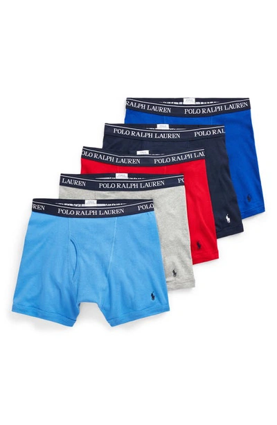 Polo Ralph Lauren Classic Fit Boxer Briefs - Pack Of 5 In Assorted Blue