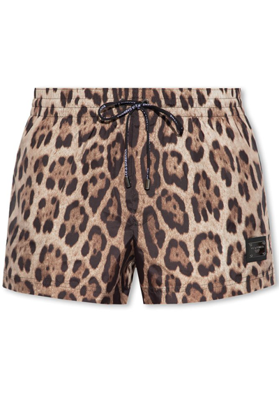 Shop Dolce & Gabbana Leopard Printed Swim Shorts In Multi