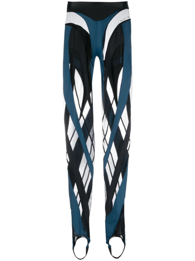 Shop Mugler Blue Spiral Panelled Leggings In Black