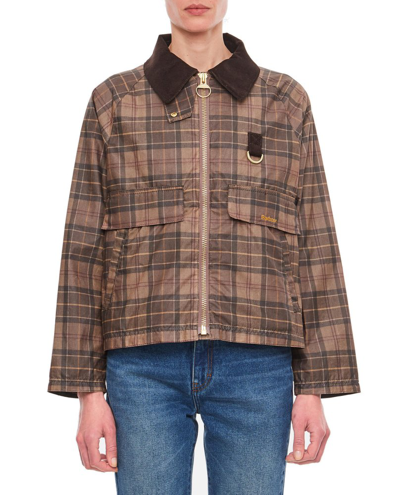 Shop Barbour Contrasting Collar Check Coat In Brown