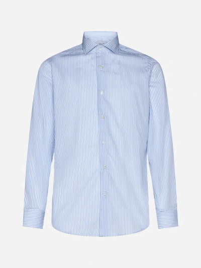 Shop D4.0 Pinstriped Cotton Shirt In Sky Blue
