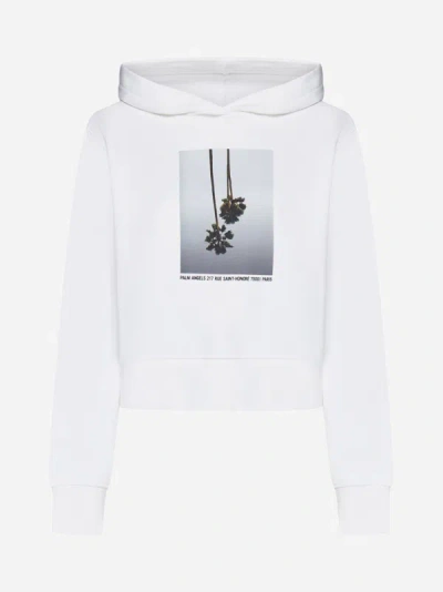 Shop Palm Angels Mirage Print Cotton Hoodie In Off White,light Grey