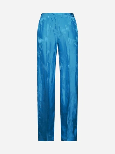 Shop Attico Jagger Logo Satin Trousers In Capri Blue