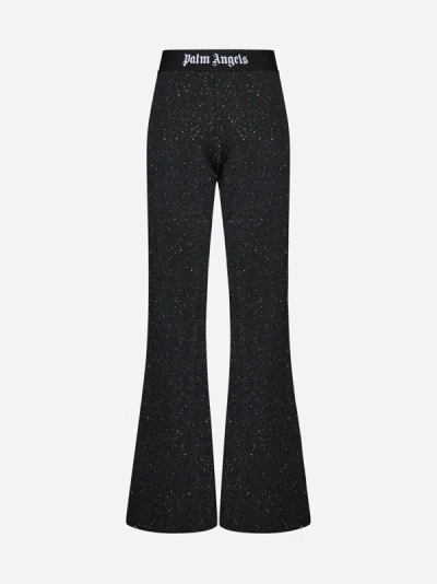 Shop Palm Angels Sequined Knit Trousers In Black