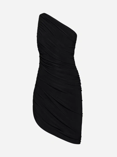 Shop Norma Kamali Diana One-shoulder Jersey Mini Dress In Black