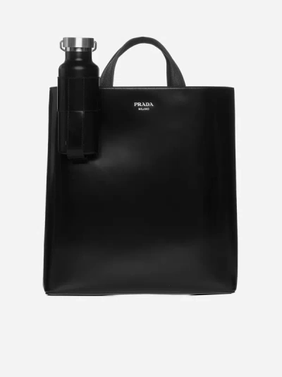Shop Prada Bottle Leather Tote Bag In Black