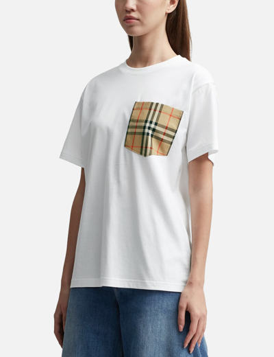 Shop Burberry Vintage Check Pocket Cotton Oversized T-shirt In White