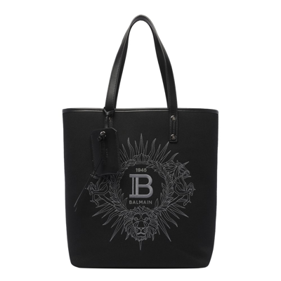 Shop Balmain Varsity Logo Embroidered Large Tote Bag In Black