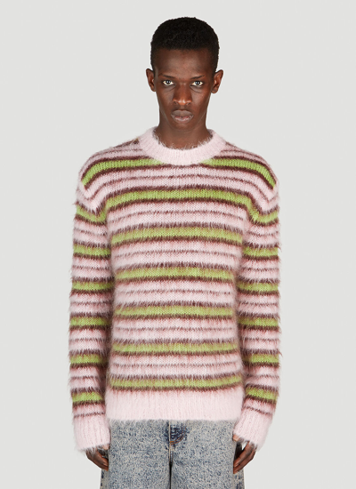 Shop Marni Fuzzy Stripe Sweater In Pink