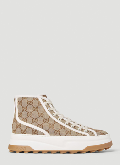 Shop Gucci Gg Canvas High Top Sneakers In Beige