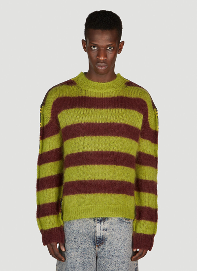 Shop Marni Double Stripe Sweater In Green