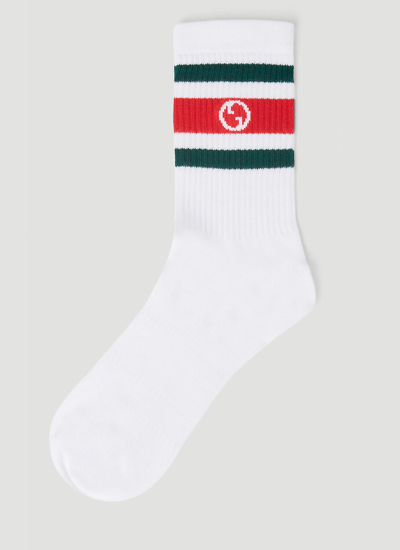 Gucci Interlocking G Pattern Socks With Contrasting Stripes In White