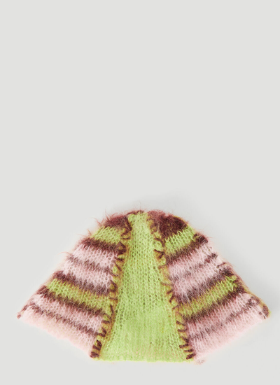Shop Marni Fuzzy Stripe Beanie Hat In Green