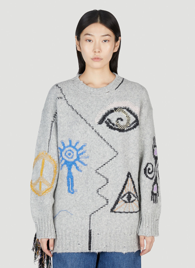 Shop Stella Mccartney Folklore Embroidery Sweater In Grey
