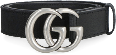Shop Gucci Gg Buckle Canvas Belt In Black