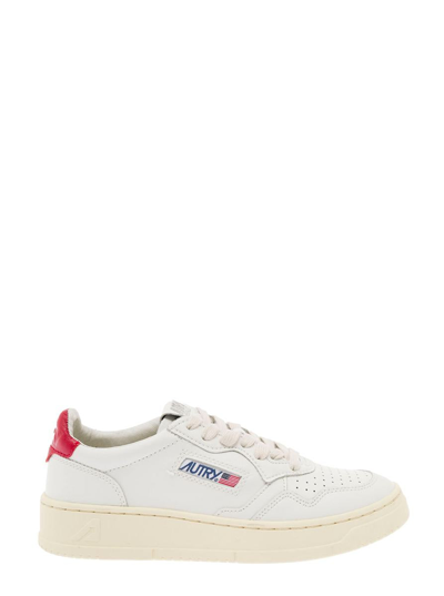 Shop Autry Low-top White Sneakers In Leather With Red Heel Tab  Woman