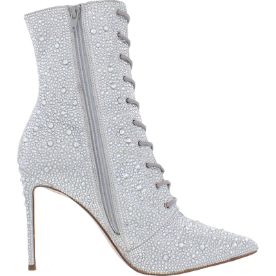 Shop Steve Madden Valency Womens Rhinestone Pointed Toe Ankle Boots In Silver