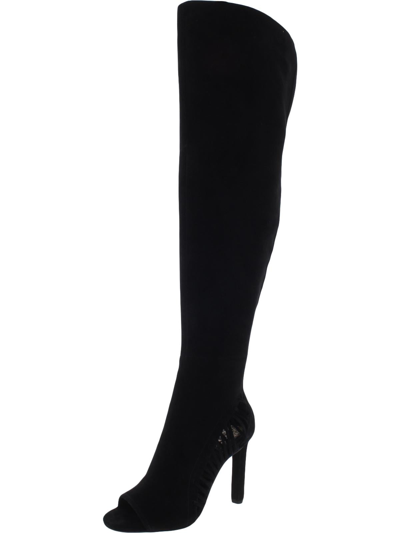 Shop Vince Camuto Shassa Womens Suede Open Toe Over-the-knee Boots In Black