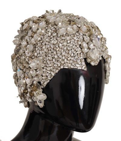 Shop Dolce & Gabbana Teardrop Beaded Casque Sequin Turban Women's Headdress In Silver