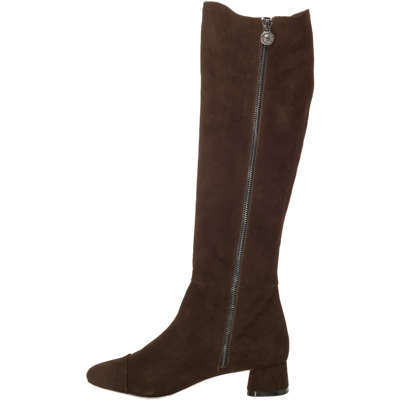 Shop Leon Max Kiva Womens Suede Block Heel Knee-high Boots In Brown