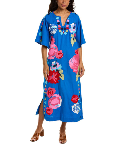 Shop Frances Valentine Delightful Linen-blend Caftan In Blue