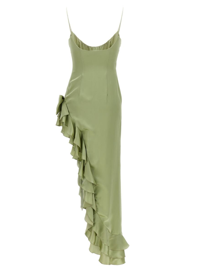 Shop Alessandra Rich Dress Long Ruffles Bow In Green