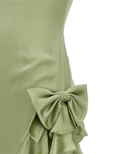 Shop Alessandra Rich Dress Long Ruffles Bow In Green