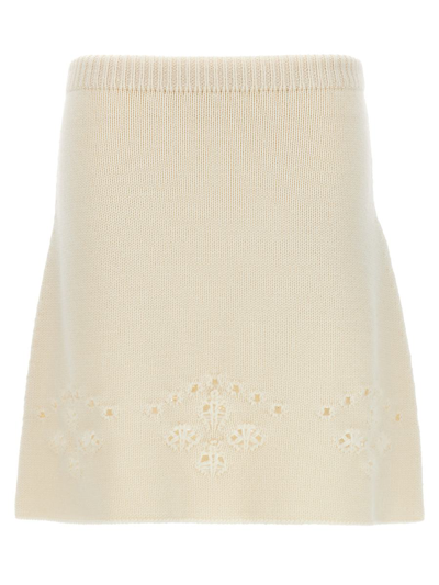 Shop Chloé Openwork Embroidery Skirt In White
