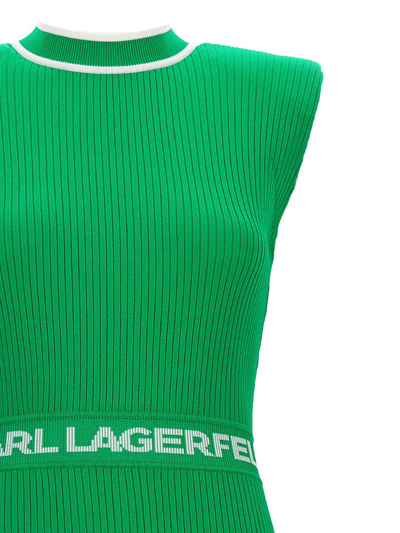 Shop Karl Lagerfeld Logo Knit Dress In Green
