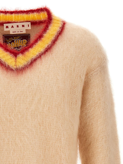 Shop Marni Contrast Edging Mohair Sweater In Beige