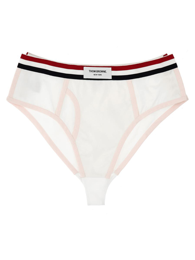 Thom Browne Color-block Briefs With Elastic Waistband And Sheer Panels In White