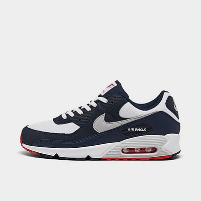 Shop Nike Men's Air Max 90 Casual Shoes In Obsidian/pure Platinum/white/track Red