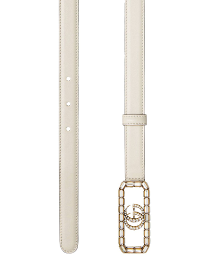 Shop Gucci Crystal-embellished Leather Belt In White