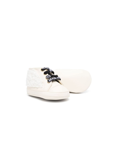 Balmain Lace-up Leather Boots In Neutrals