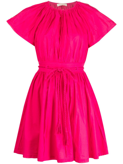 Shop Ulla Johnson Jessa Belted Pleated Minidress In Pink