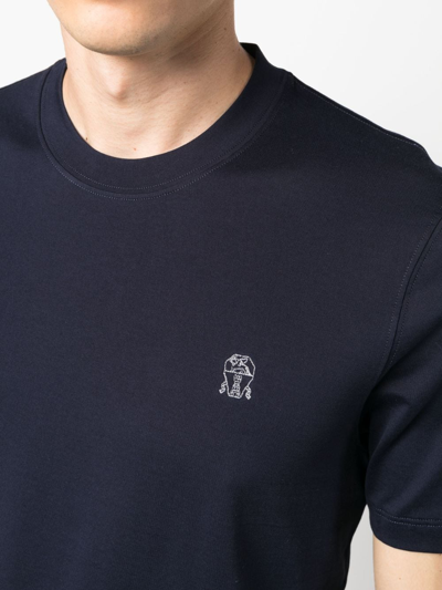 Shop Brunello Cucinelli Logo-embroidered Cotton T-shirt In Blue