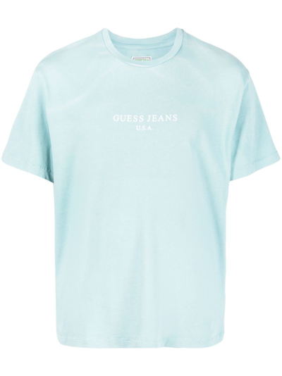 Shop Guess Usa Logo-print Cotton T-shirt In Blue