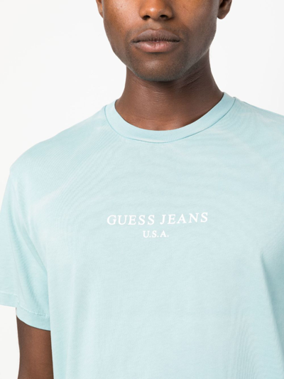 Shop Guess Usa Logo-print Cotton T-shirt In Blue