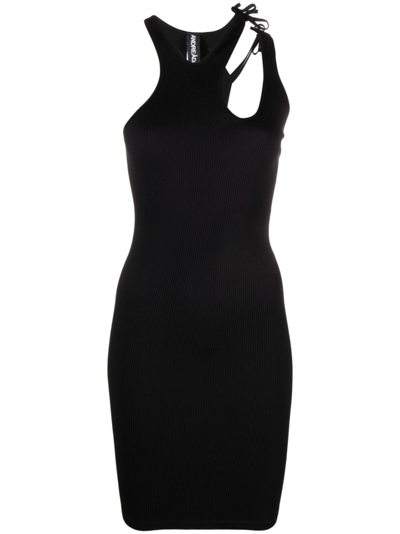 Shop Andreädamo Ribbed Asymmetric Sleeveless Dress In Black