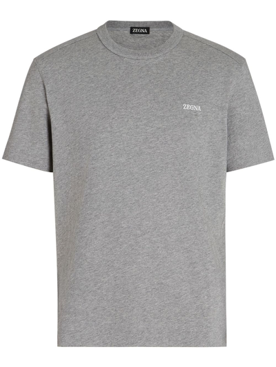 Shop Zegna Logo-embroidered Cotton T-shirt In Grey