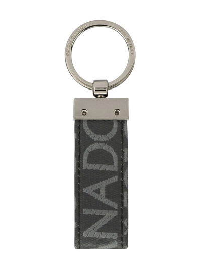 Dolce & Gabbana Coated Canvas Keychain With All-over Lettering Logo In Black