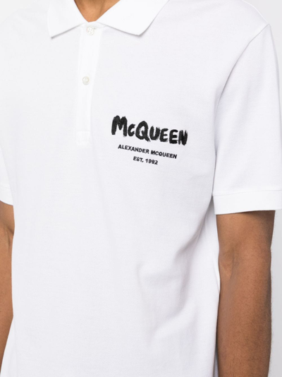 Shop Alexander Mcqueen Graffiti-embroidered Polo Shirt In White