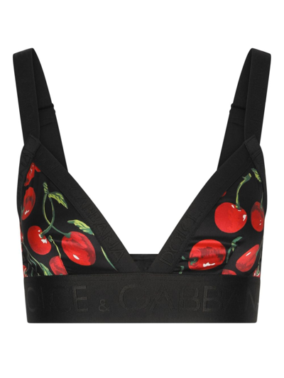 Shop Dolce & Gabbana Cherry-print Triangle-cup Bra In Black